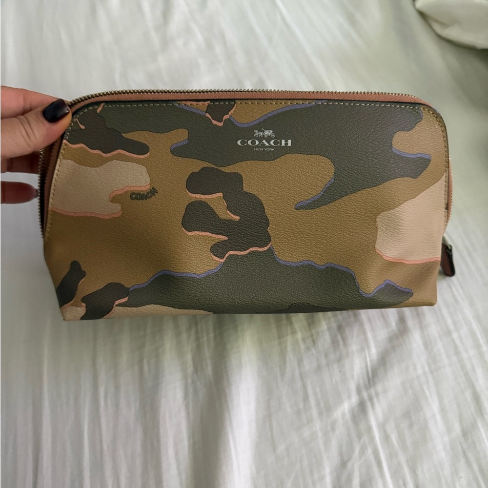 Coach Green and Tan Camouflage Toiletry Bag